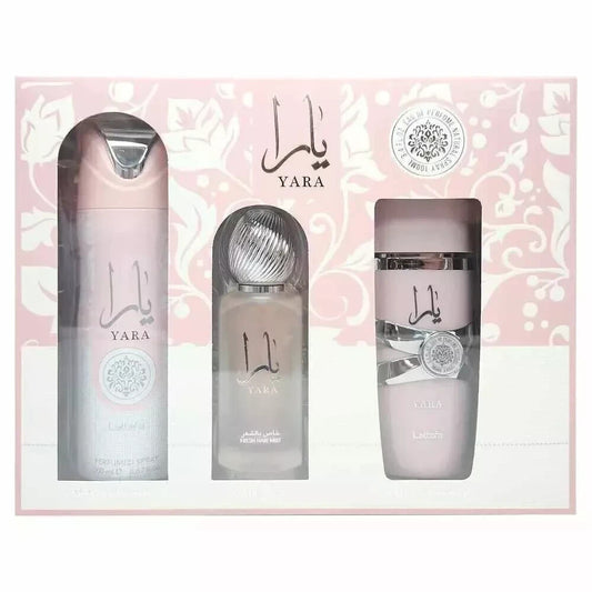 LATTAFA YARA 3pc SET 1.7OZ HAIR MIST+6.8OZ DEO SPR+3.4OZ EDP SPR -New 2025